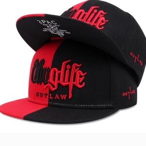 "Thug Life Outlaw" Red/Black Snapback Flat Brim Hat NWOT